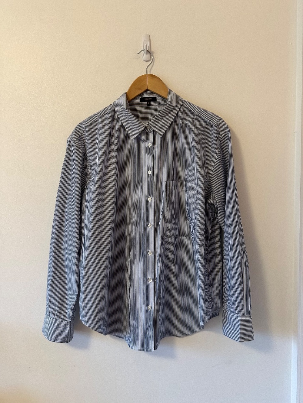 Quince Cotton Poplin Long Sleeve Shirt in Blue and White Stripe | Size Medium